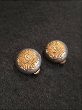 Chanel 1996 Sunburst Earrings Two-Tone 24K Plated gold & Ruthenium